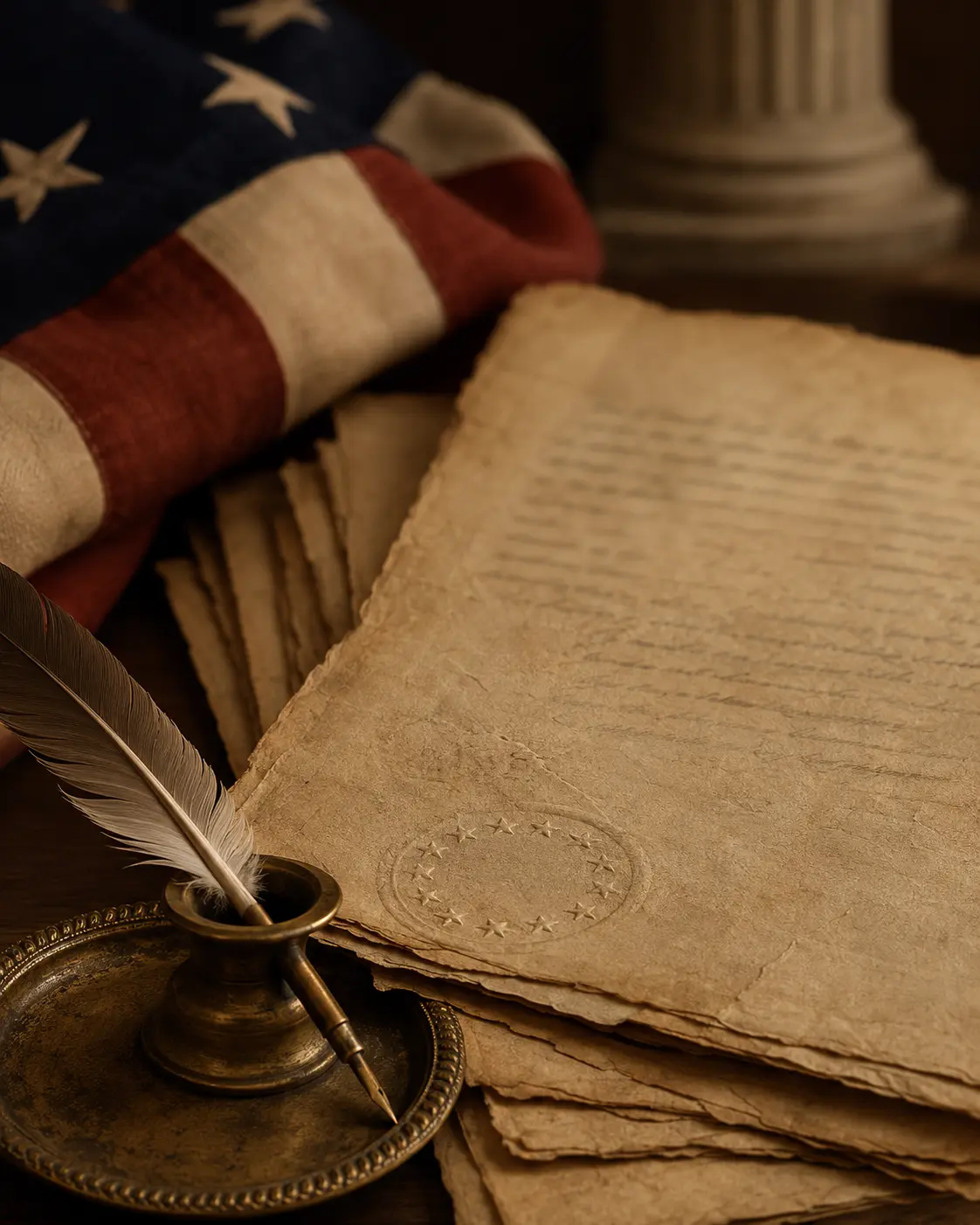 Editorial still life of the Constitution and American flag
